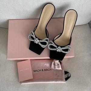 Mach & Mach Crystal Double Bow Square Toe Slide Sandal